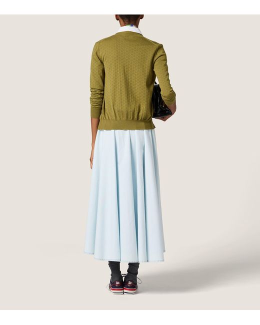 Miu Miu Green Cashmere-Silk Pointelle Cardigan