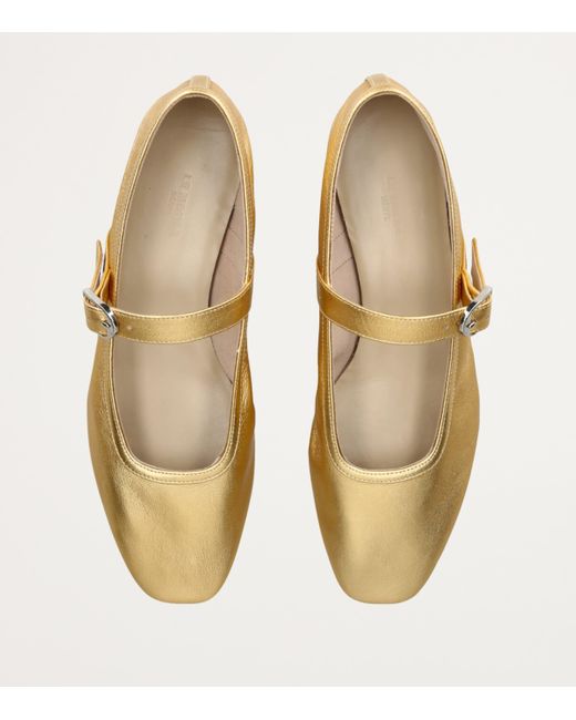 Le Monde Beryl Leather Metallic Mary Jane Ballet Flats in Natural | Lyst