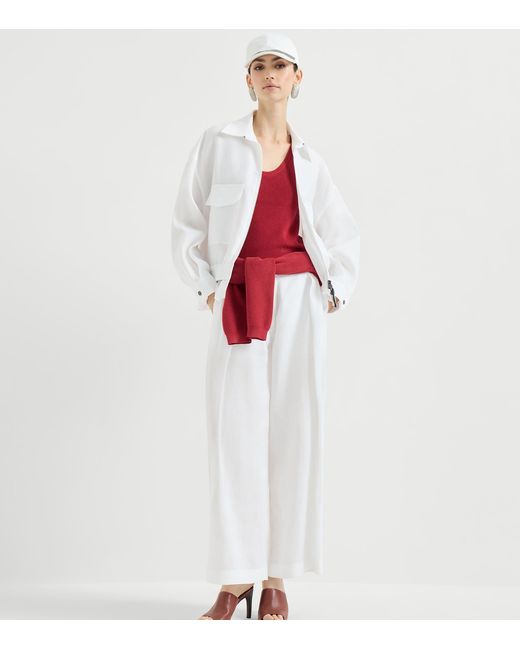 Brunello Cucinelli White Cotton Zip-Up Jacket