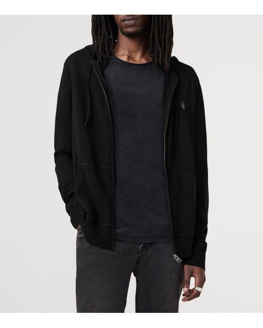 AllSaints Black Merino Wool Mode Hoodie for men