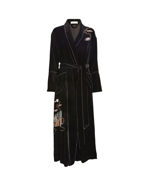 Olivia Von Halle Black Velvet-silk Embellished Capability Robe