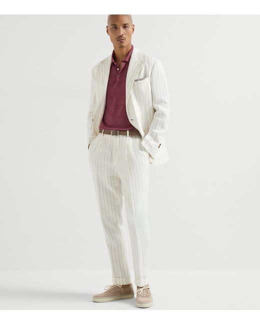 Brunello Cucinelli Red Linen-Cotton Polo Sweater for men