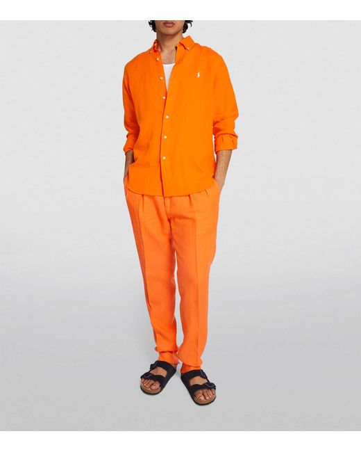 Polo Ralph Lauren Orange Linen Polo Pony Shirt for men