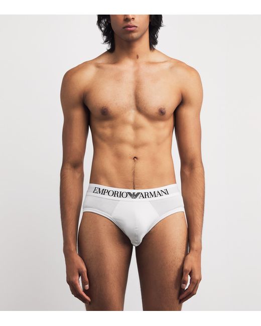 Emporio Armani White Stretch-Cotton Logo Briefs for men