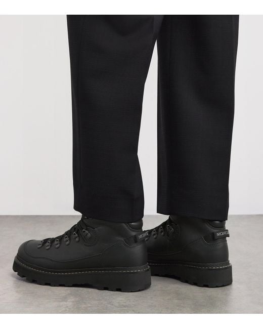 Moncler Black Leather Peka Trek Hiking Boots for men