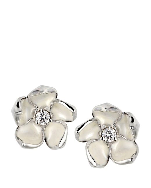 Shaun Leane Metallic Large Sterling Silver And Diamond Cherry Blossom Flower Earrings