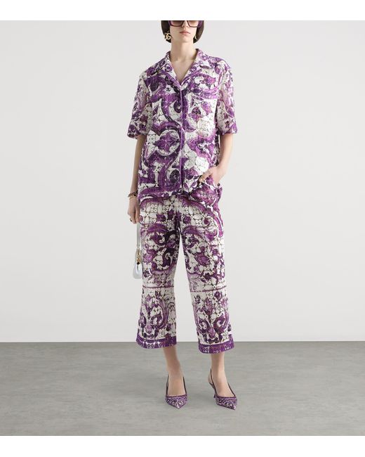 Dolce & Gabbana Purple Crochet Majolica Print Shirt