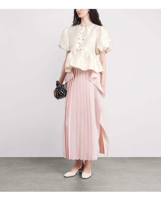 Ganni White Satin Jacquard Peplum Blouse