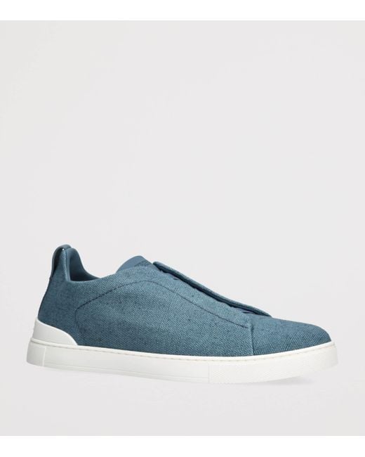 Zegna Blue Cotton-Linen Triple Stitch Sneakers for men