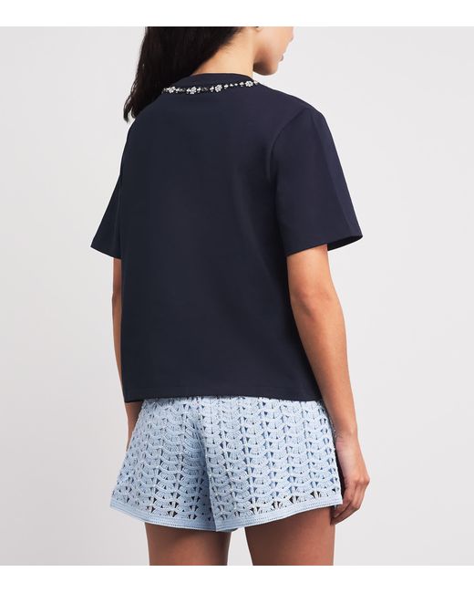 Sandro Blue Cotton Embellished T-Shirt