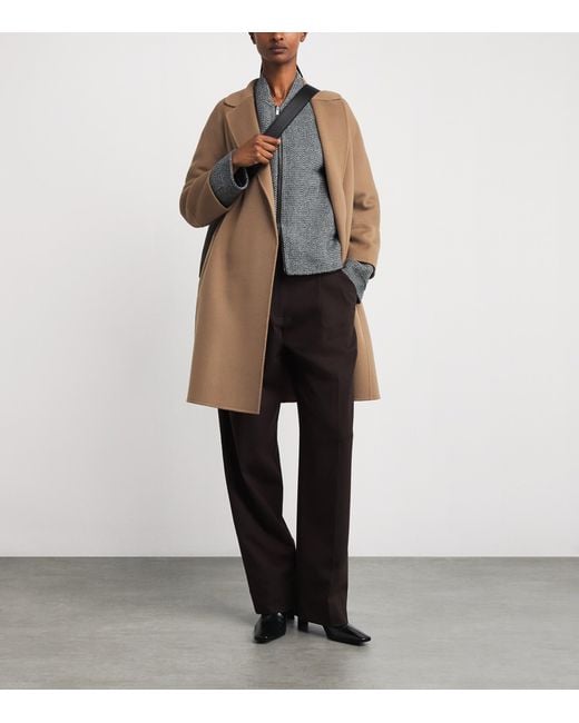 Max Mara Brown Virgin Wool Short Wrap Coat