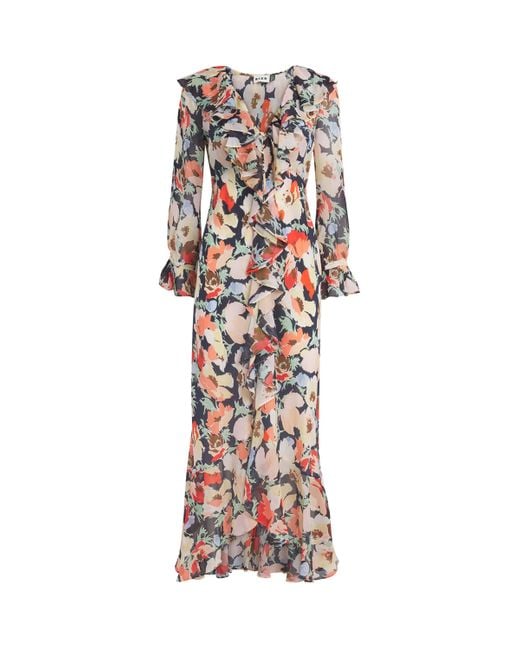 Rixo White Silk Floral Grayce Midi Dress