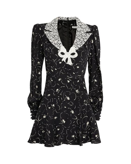 Alessandra Rich Black Silk Floral Mini Dress