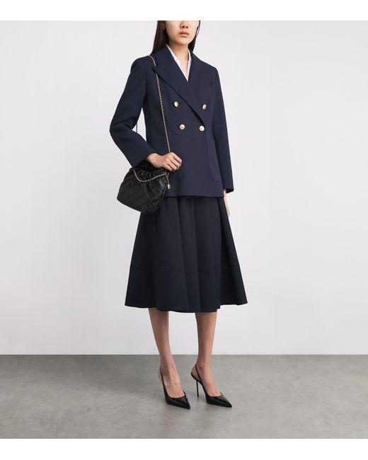 Sandro Blue Virgin Wool-Cotton Double-Breasted Slim Blazer