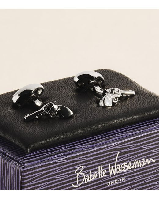 Babette Wasserman Natural Rhodium-Plated Pistol Cufflinks for men
