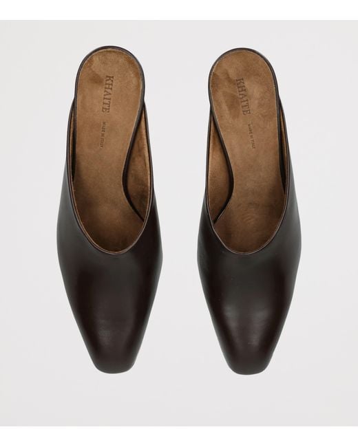Khaite Brown Leather Colt Heeled Mules 50