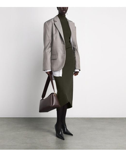 Victoria Beckham Green Merino Wool-Blend Ribbed Midi Skirt
