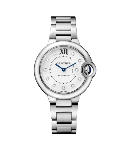 Cartier Metallic Stainless Steel And Diamond Ballon Bleu De Watch 33Mm