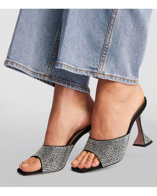 AMINA MUADDI Black Embellished Leather Lupita Heeled Mules 95