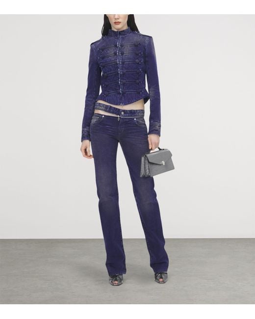 McQueen Blue Slashed Zip Low-Rise Bootcut Jeans