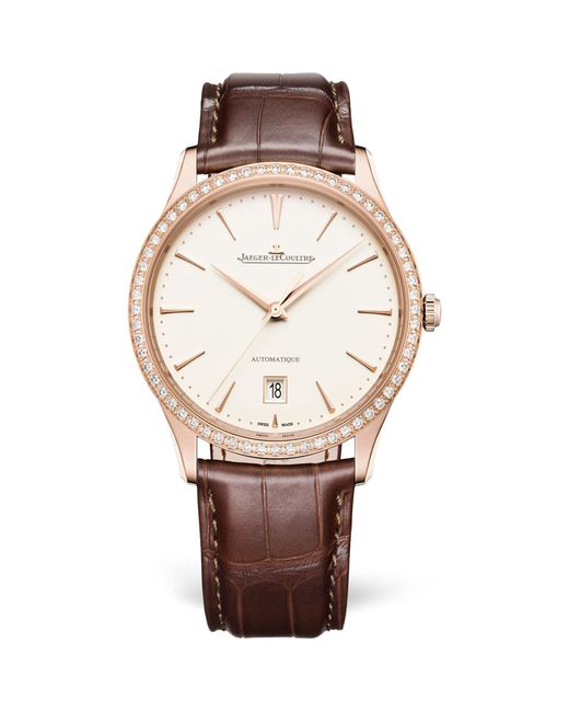Jaeger-lecoultre Metallic Rose Gold And Diamond Master Ultra Thin Date Watch 39mm for men