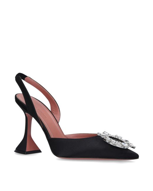 AMINA MUADDI Black Begum Crystal Brooch Slingback Pumps