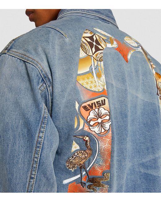 Evisu Blue Embroidered-logo Denim Jacket for men