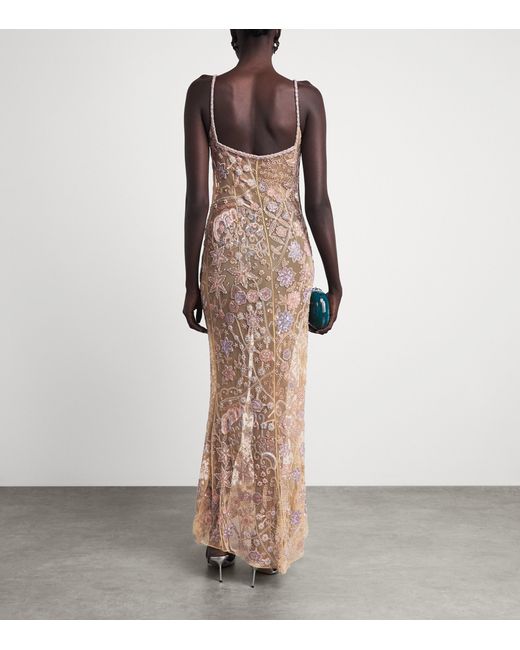 Clio Peppiatt Natural Beaded Solea Maxi Dress