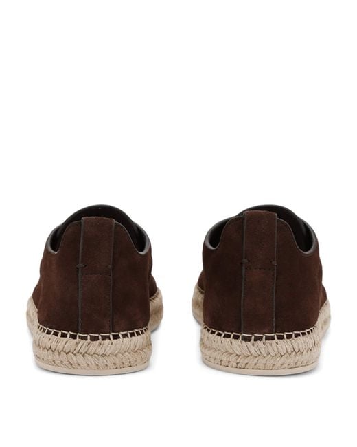Zegna Brown Suede Triple Stitch Espadrilles for men