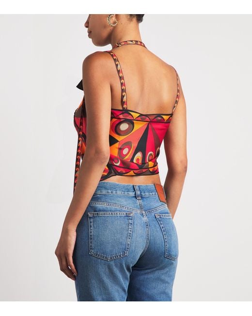 Emilio Pucci Red Silk Occhi Print Scarf Top