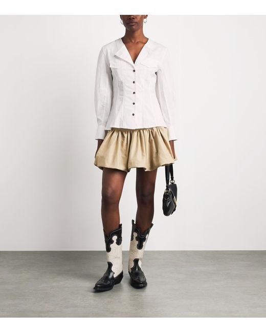 Ganni White Stretch-Cotton V-Neck Shirt