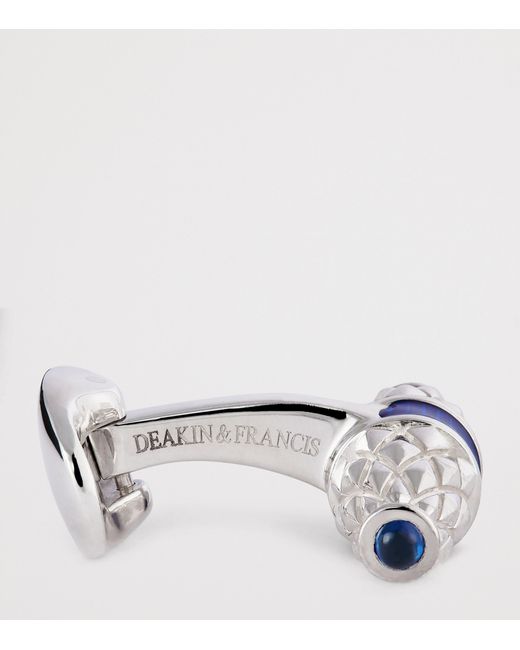 Deakin & Francis White Sterling Sapphire-Trim Cufflinks for men