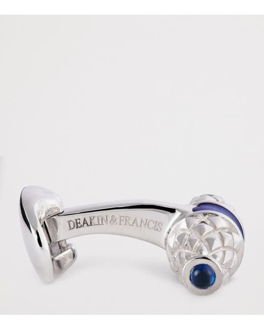 Deakin & Francis White Sterling Sapphire-Trim Cufflinks for men