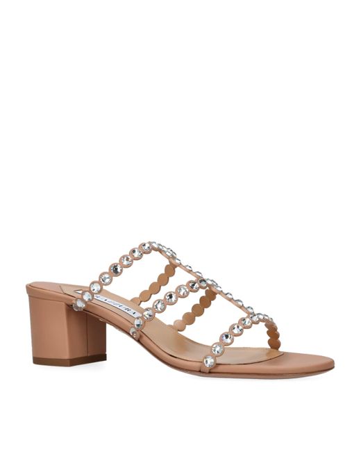 Aquazzura Pink Leather Embellished Tequila Sandals 50