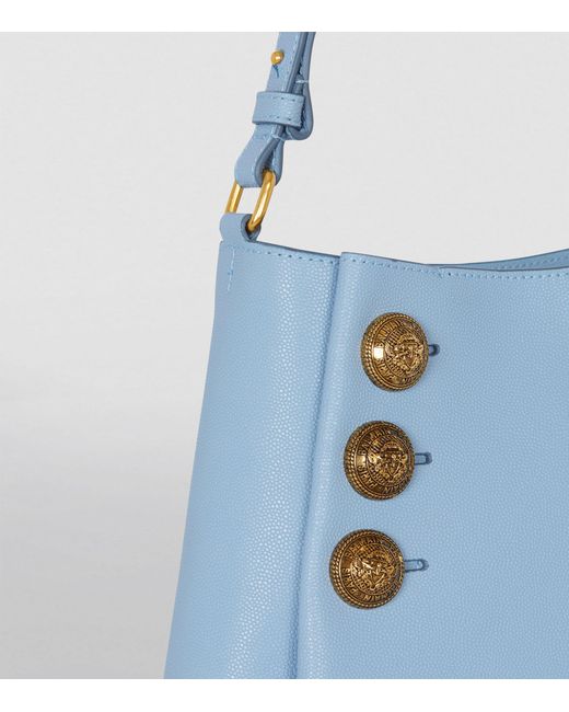 Balmain Blue Small Leather Emblème Shoulder Bag