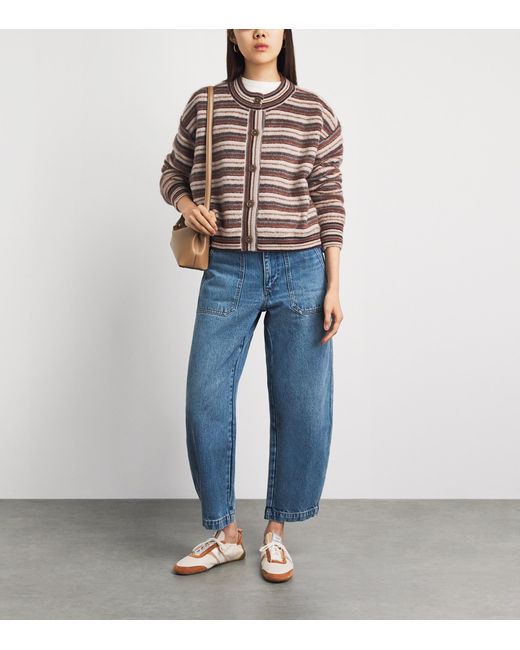 FRAME Brown Mohair-Blend The Femme Stripe Cardigan