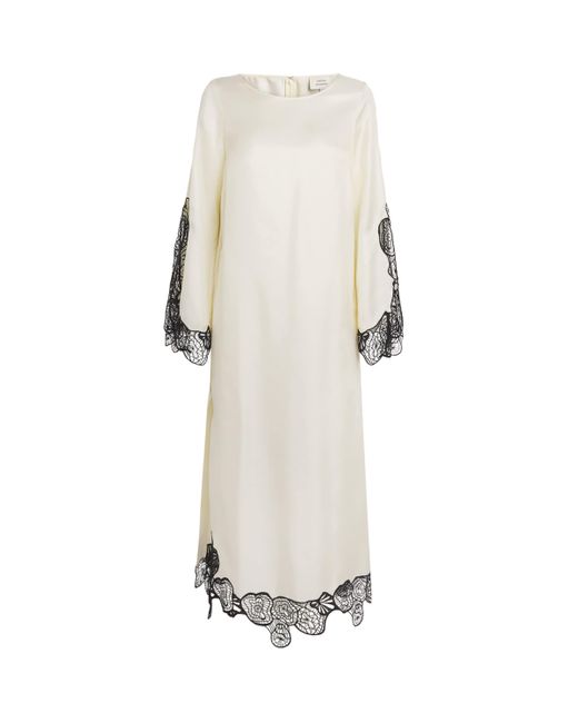 Loulou de Saison White Silk Lace-Detail Soto Midi Dress
