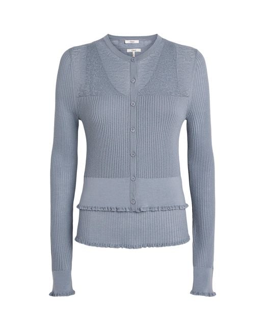 Chloé Blue Wool Tank Top And Cardigan Set