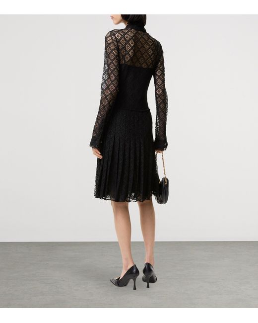 Burberry Black Lace Check Midi Dress