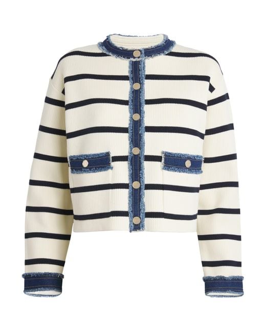 Sandro White Denim-Trim Striped Jacket