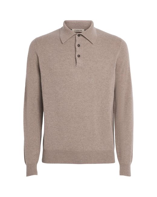 FIORONI CASHMERE Gray Cashmere Long-Sleeve Polo Shirt for men