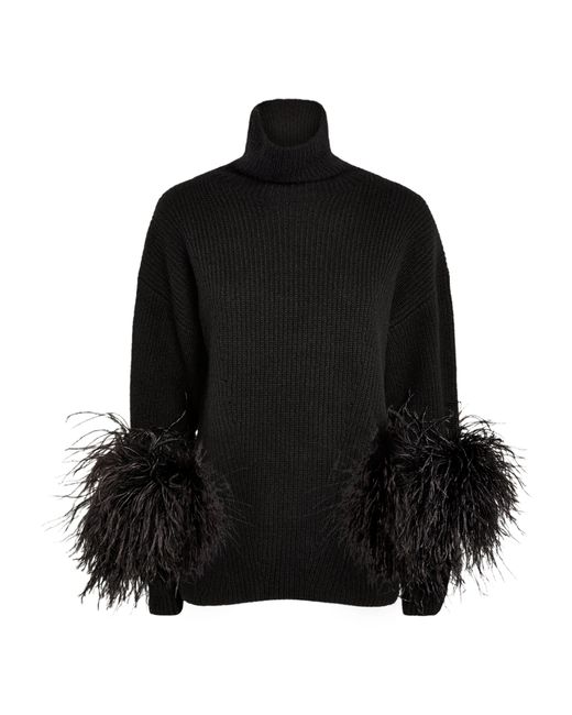 LAPOINTE Black Feather-trim Cashmere Sweater