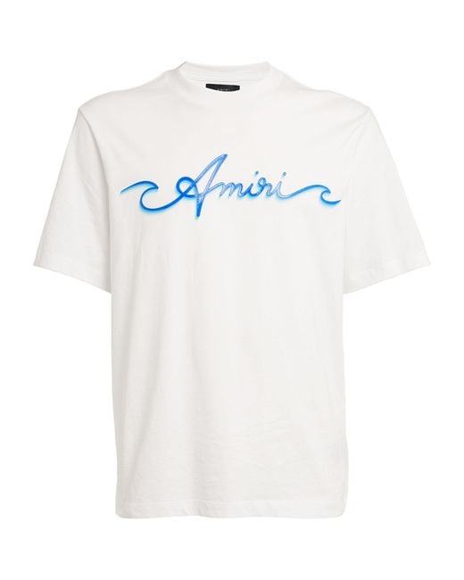 Amiri White Cotton Wave Logo T-shirt for men