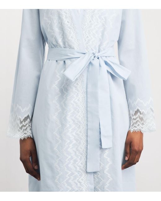 Bocan Blue Cotton Lace-Trim Yasmine Robe