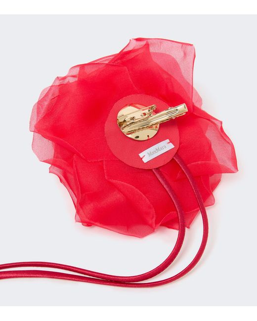 Max Mara Red Silk Flower Hair Clip
