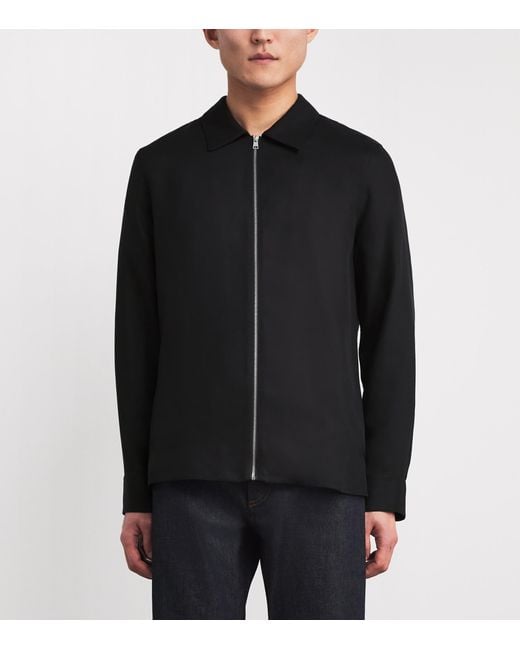 Sandro Black Relaxed Zip-Up Shirt for men