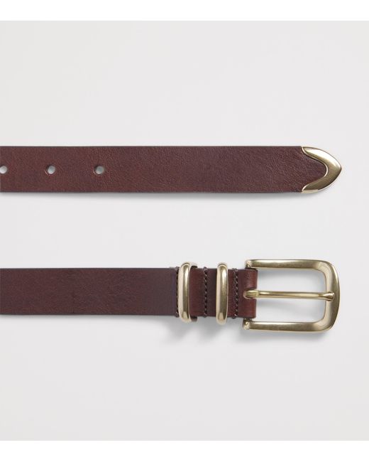 MOLEBO Brown Leather Double-Loop Western Belt for men