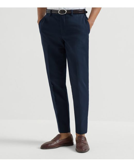Brunello Cucinelli Blue Cotton-Virgin Wool Gabardine Trousers for men