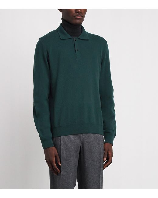 Isaia Green Cashmere Long-Sleeve Polo Shirt for men