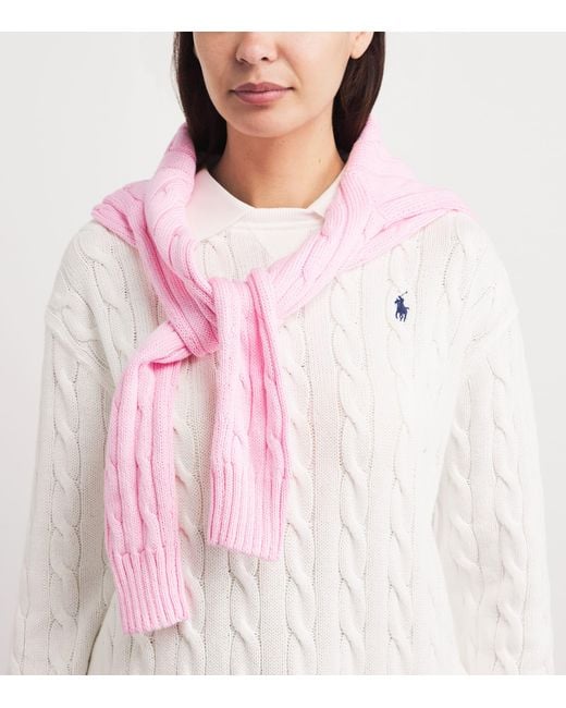 Polo Ralph Lauren White Cotton Cable-Knit Polo Collar Sweater